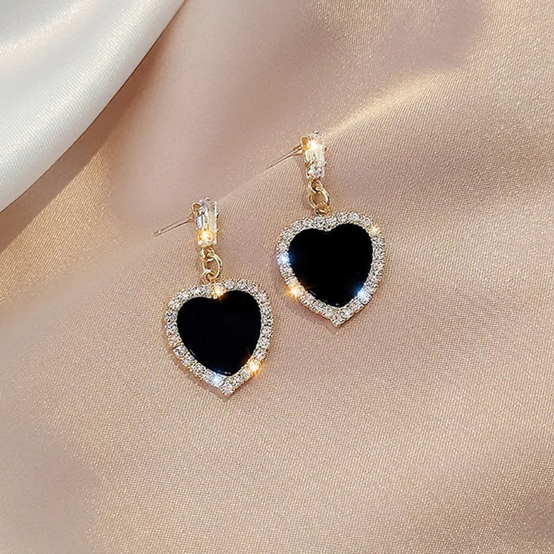 Korean Style Black Zircon Stud Earring For Women Shiny Rhinestone Square Geometric Earrings