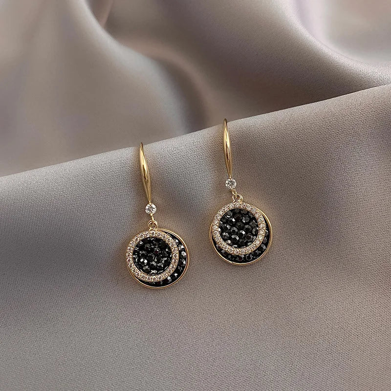 Korean Style Black Zircon Stud Earring For Women Shiny Rhinestone Square Geometric Earrings