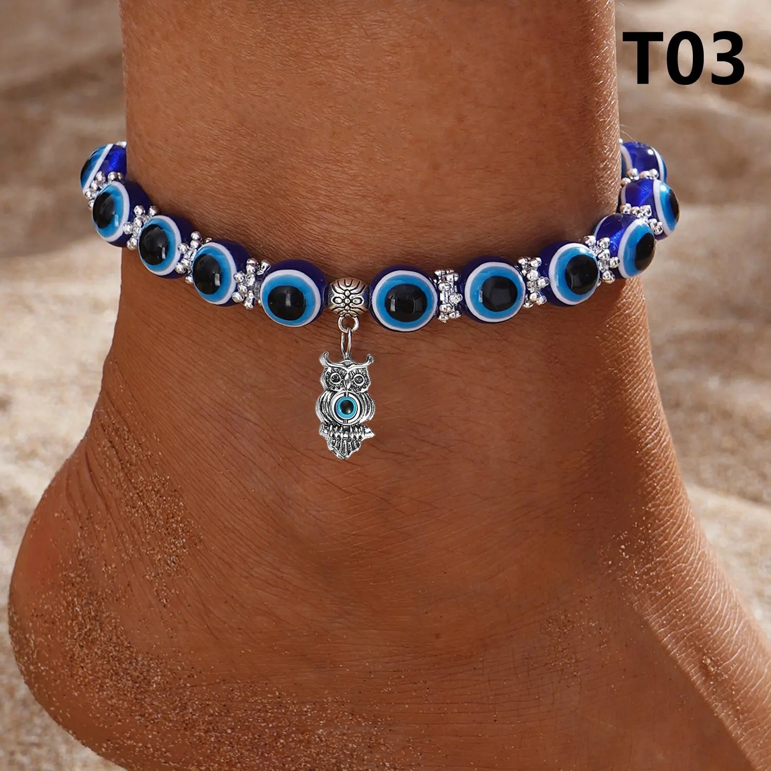 Classic Turkish Lucky Evil Eye Anklets For Women Blue Evil Eye Palm Butterfly