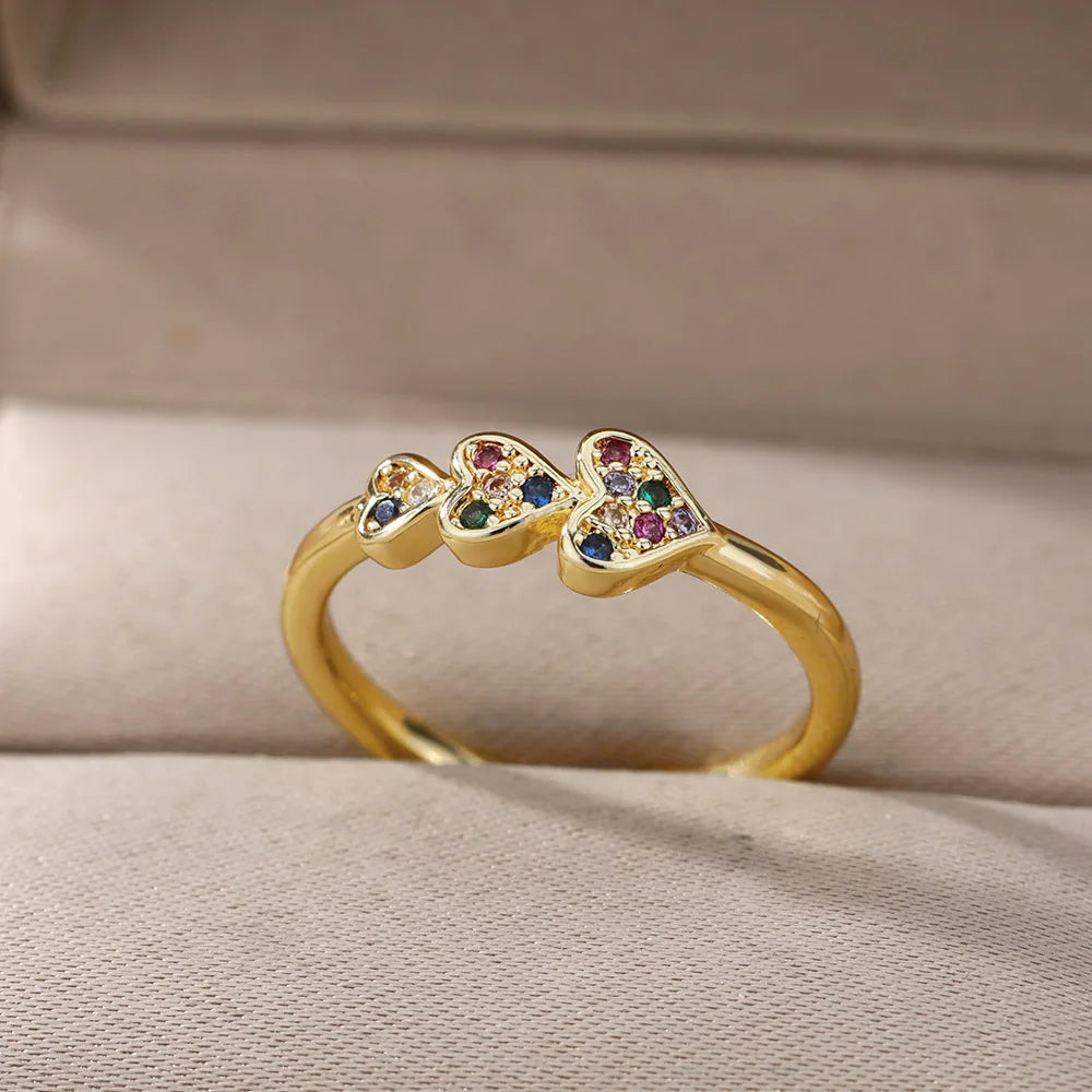 Adjustable Smooth Double Heart Rings For Women Stainless Steel Zircon Heart Love Ring