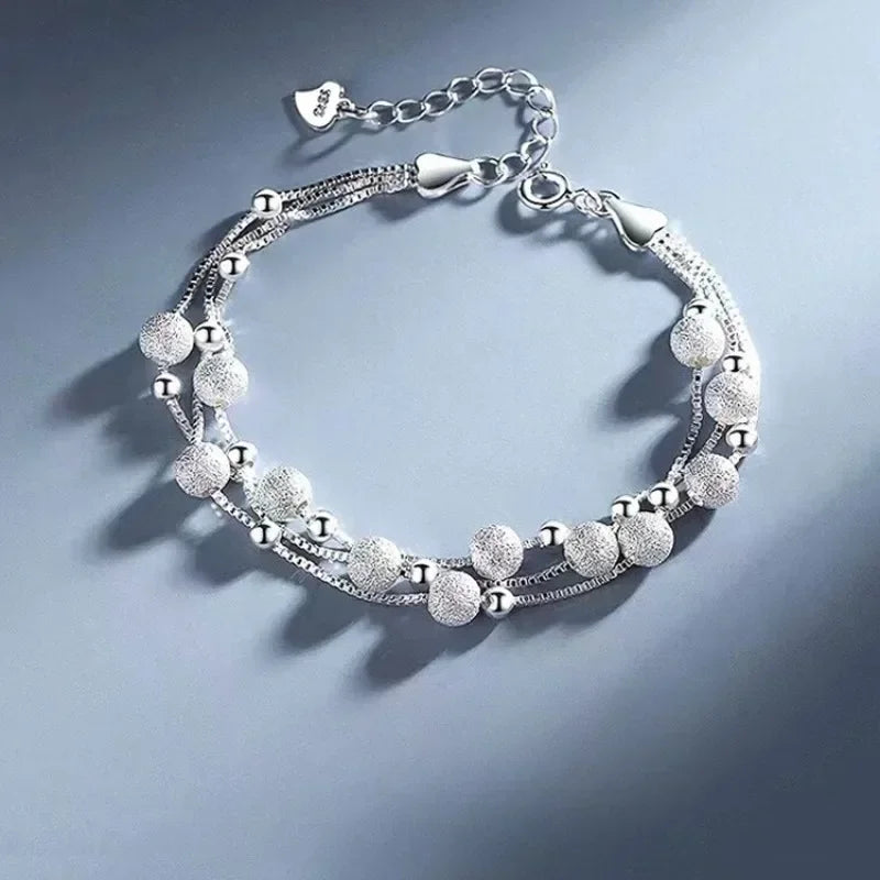 925 Sterling Silver Double Layered Heart-shaped Bracelet - Vintage Korean Crystal Bracelets