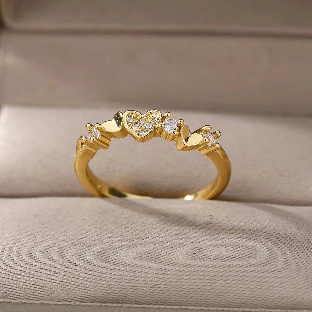 Adjustable Smooth Double Heart Rings For Women Stainless Steel Zircon Heart Love Ring