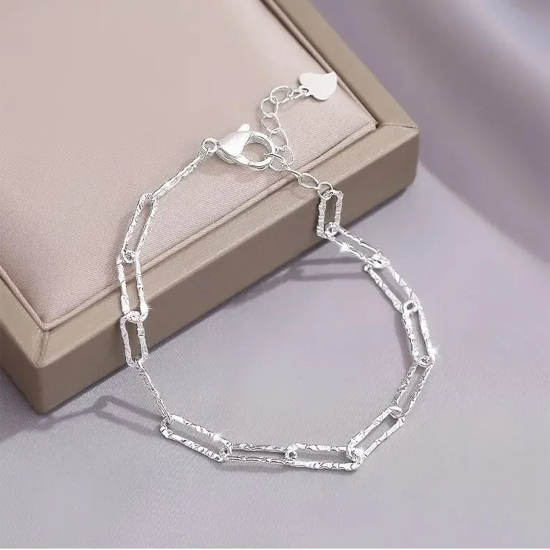 925 Sterling Silver Double Layered Heart-shaped Bracelet - Vintage Korean Crystal Bracelets