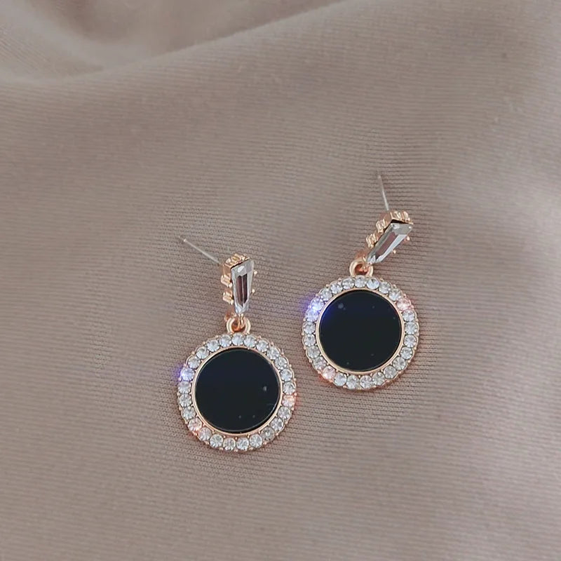 Korean Style Black Zircon Stud Earring For Women Shiny Rhinestone Square Geometric Earrings