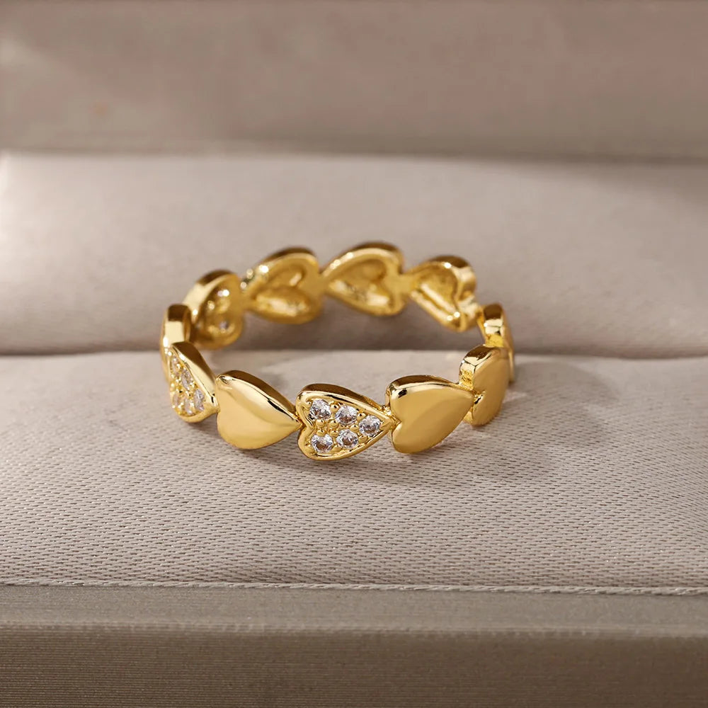 Adjustable Smooth Double Heart Rings For Women Stainless Steel Zircon Heart Love Ring